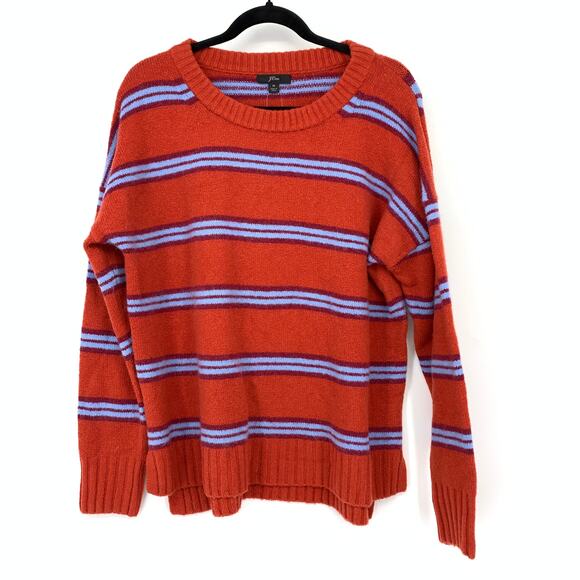 J.Crew Fuzzy Striped Knit Pullover Sweater Womens Size M Red Orange Blue NEW - Picture 1 of 7